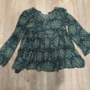 Ann Taylor Loft Ruffle Paisley Spring Blouse  XS